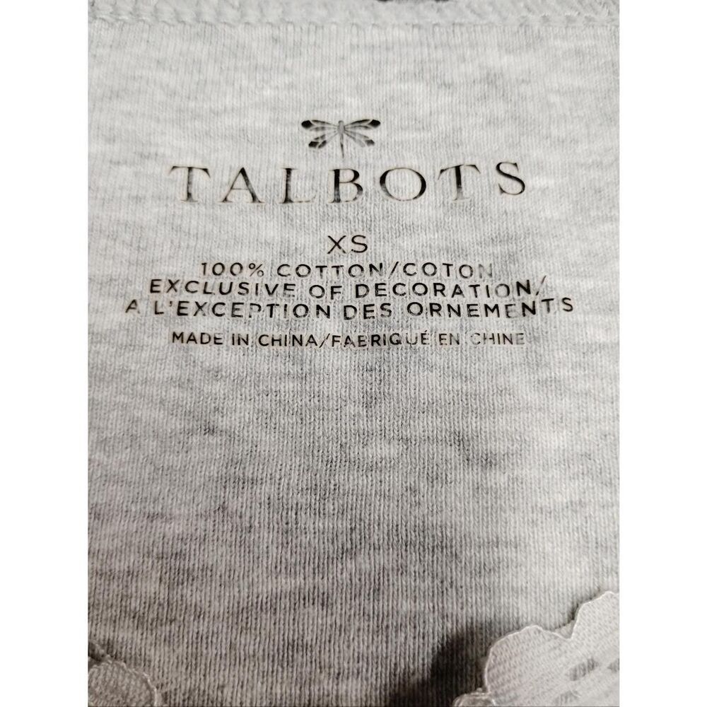 Talbots Light Gray Lace-Trim V-Neck Long Sleeve Top - Picture 3 of 6